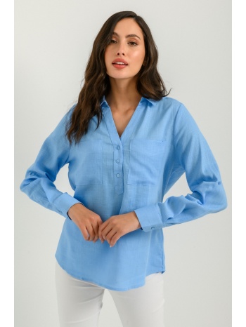 λινή μπλούζα με κουμπιά (light blue) σε προσφορά