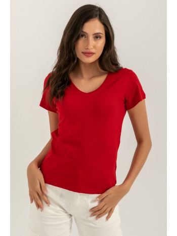 basic t-shirt με v ντεκολτέ (red)