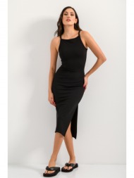 midi ριπ φόρεμα με άνοιγμα (black)