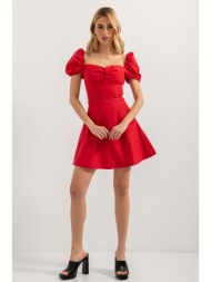 μίνι φόρεμα με puffy μανίκια (red)