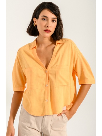 λινό κροπ πουκάμισο (light orange) σε προσφορά