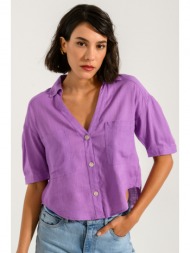 λινό κροπ πουκάμισο (lilac)