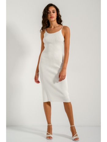 midi ριπ πλεκτό φόρεμα με άνοιγμα στην πλάτη (off white)
