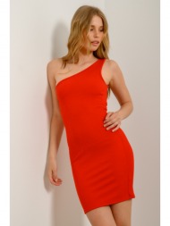 μίνι ριπ φόρεμα με έναν ώμο (red)
