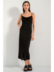midi ντραπέ φόρεμα με χαμηλή πλάτη (black)