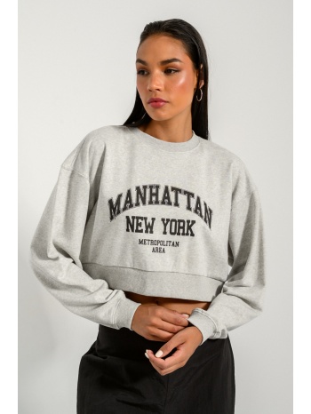 κροπ φούτερ με τύπωμα (gray marl)