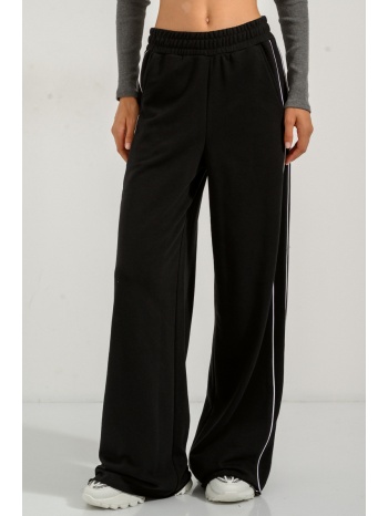 wide leg φούτερ παντελόνα με ρίγα (black)