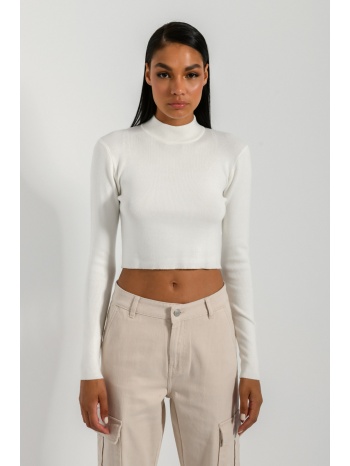 ριπ κροπ πλεκτό με ψηλό γιακά (off white) σε προσφορά