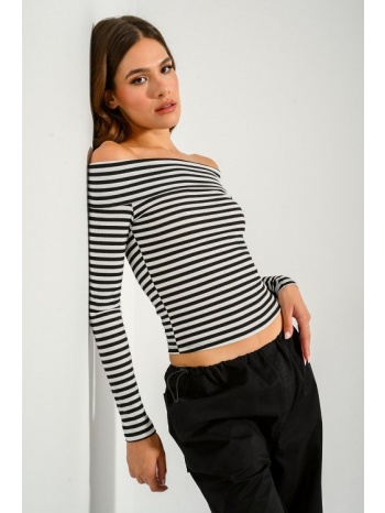 ριπ τοπ ρίγες και γυριστό γιακά (blk/offwht) σε προσφορά