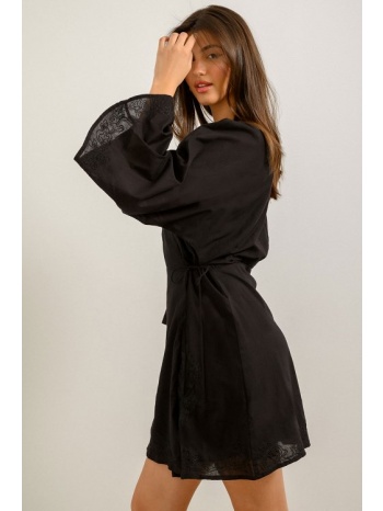 μίνι κρουαζέ φόρεμα με κεντητά σχέδια (black)