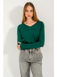 basic πλεκτό με v ντεκολτέ (darkgreen)