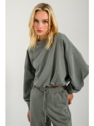 κροπ φούτερ με λάστιχο στη μέση (khaki)