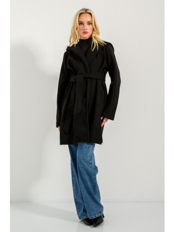 παλτό με κουκούλα και ζώνη (black)
