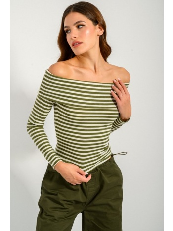 ριπ τοπ ρίγες και γυριστό γιακά (khaki/offwht) σε προσφορά