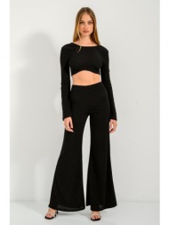 wide leg παντελόνα με γυαλιστερή όψη (black)