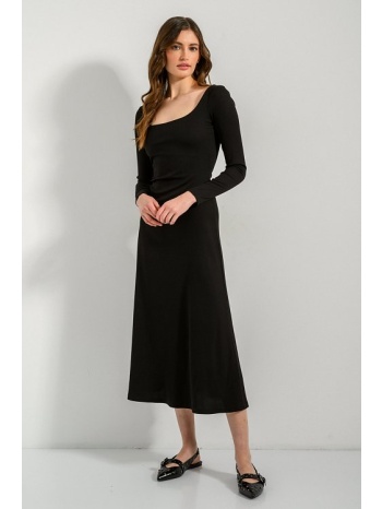 midi ριπ φόρεμα με τετράγωνο ντεκολτέ (black) σε προσφορά