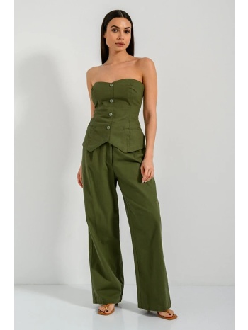 straight leg λινό παντελόνι με πιέτες (khaki) σε προσφορά