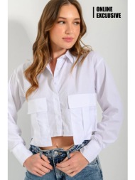 κροπ πουκάμισο με ασύμμετρες τσέπες (white)