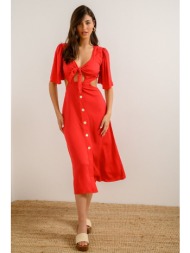 maxi φόρεμα με κουμπιά και cut out λεπτομέρειες (red)