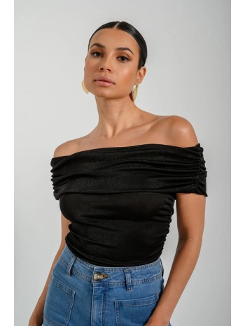 τοπ με γυαλιστερή όψη και γυριστό γιακά (black) σε προσφορά
