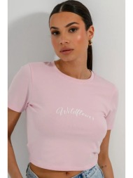 κροπ t-shirt με τύπωμα (light pink)