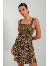 midi φόρεμα με zebra print και σφηκωφολιά (multi)