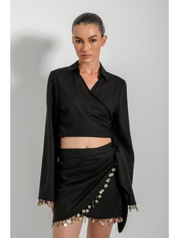 μίνι φούστα με wrap-style δέσιμο και λεπτομέρειες (black) σε προσφορά