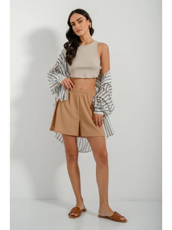 γκοφρέ σορτς με λάστιχο (d.beige) σε προσφορά