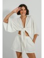 μπλούζα κροπ τοπ με δέσιμο και μανίκια 3/4 (off white)