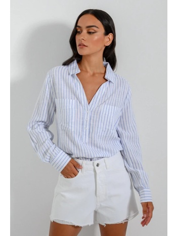 λινή μπλούζα με ρίγες και γιακά (blue/offwht) σε προσφορά