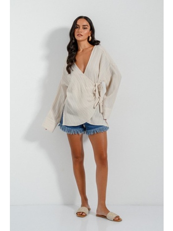 oversized πουκάμισο με κρουαζέ δέσιμο (sand) σε προσφορά