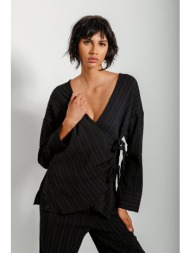 oversized πουκάμισο με κρουαζέ δέσιμο (black)