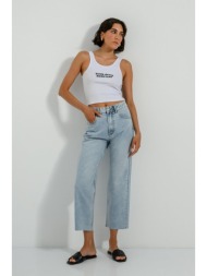 straight leg κροπ ντένιμ με ξέφτια (light blue)