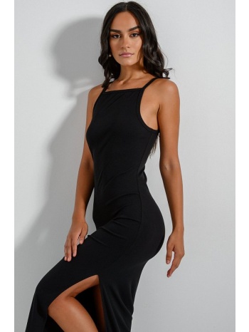 midi basic φόρεμα με άνοιγμα (black) σε προσφορά