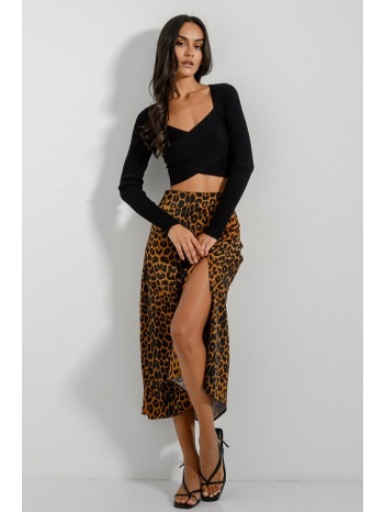 midi φούστα λεοπάρ με άνοιγμα μπροστά (multi) σε προσφορά