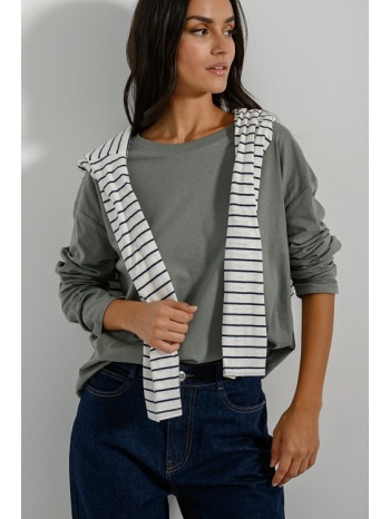 μακρυμάνικο βαμβακερό basic top (khaki) σε προσφορά