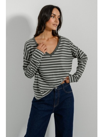 βαμβακερή basic ριγέ μπλούζα (khaki/offwht) σε προσφορά