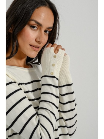 basic πλεκτό ριγέ με λεπτομέρεια κουμπιών (offwht/blk) σε προσφορά