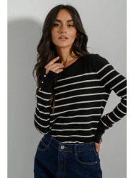 basic πλεκτό ριγέ με λεπτομέρεια κουμπιών (blk/offwht)