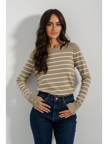 basic πλεκτό ριγέ με λεπτομέρεια κουμπιών (beige/offwht) σε προσφορά