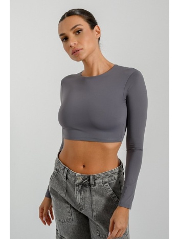 λύκρα μακρυμάνικο κροπ τοπ (grey) σε προσφορά