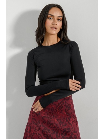 λύκρα μακρυμάνικο κροπ τοπ (black) σε προσφορά