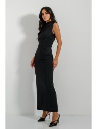 midi λύκρα φόρεμα με σούρες (black)