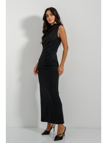 midi λύκρα φόρεμα με σούρες (black) σε προσφορά
