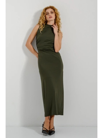 midi λύκρα φόρεμα με σούρες (olive) σε προσφορά