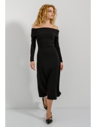 midi φόρεμα με ακάλυπτους ωμους (black)