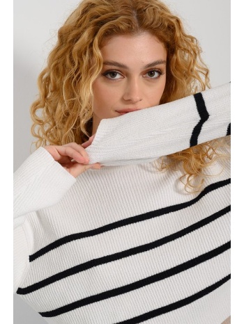 ριγέ πλεκτό πουλόβερ (offwht/blk) σε προσφορά