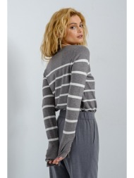 basic ριγέ πλεκτό με λεπτομέρεια κουμπιών (anthrac.wht)