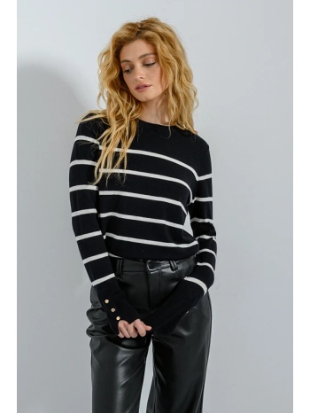 basic ριγέ πλεκτό με λεπτομέρεια κουμπιών (blk/offwht) σε προσφορά