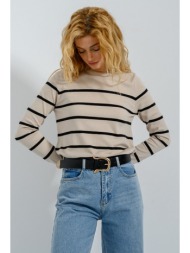 basic ριγέ πλεκτό με λεπτομέρεια κουμπιών (beige.blk)